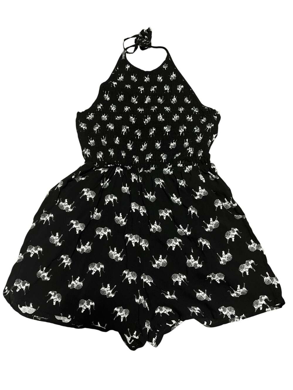 Stiletto Black and White Elephant Print Halter Romper